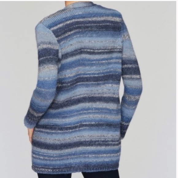 Roller Rabbit LILLIEN CARDIGAN SWEATER Blue Metallic Wool Blend- M/L - Picture 2 of 9